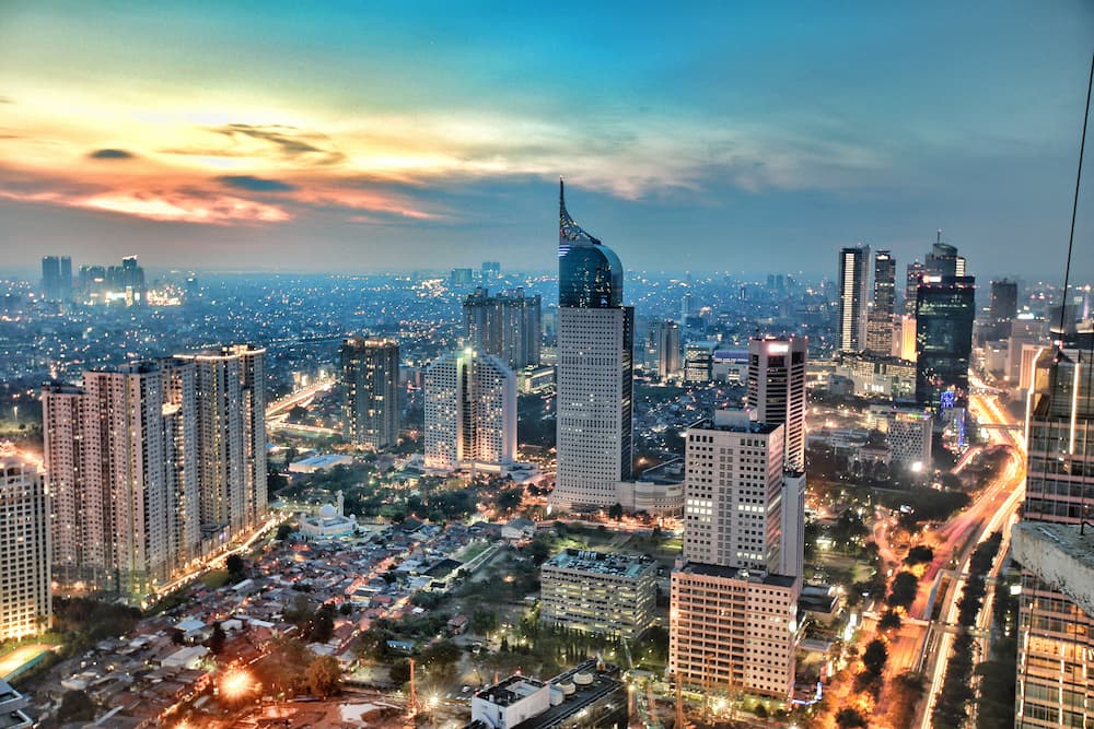 Jakarta city aerial view at dusk