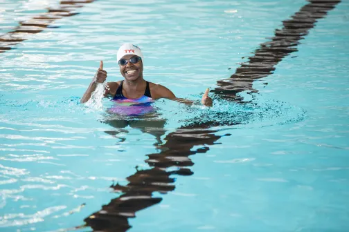 Swimmer with thumbs up