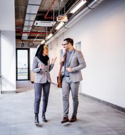 Female advisor talking to male client