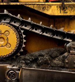 Caterpillar track on an excavator