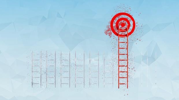 Contingency target cropped White ladders lined up in a row, with one red ladder topped by a red target