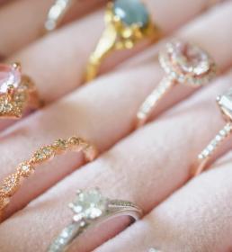 multiple diamond rings on display