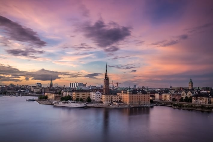 An aerial shot of the Stockholm skyline