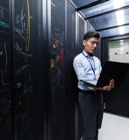 Engineer in a server room