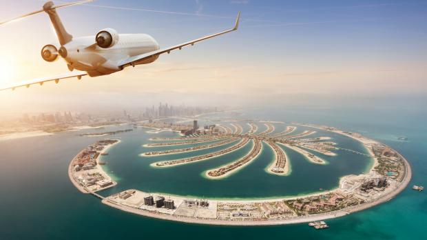 Aeroplane flying over Atlantis Palm Dubai