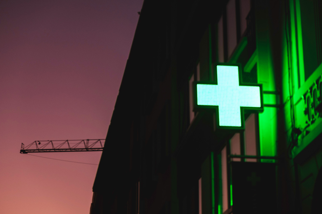 Lit up pharmacy logo