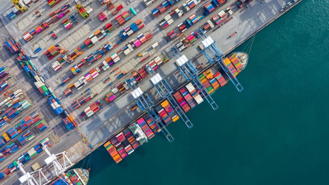 Top down view of cargo ship